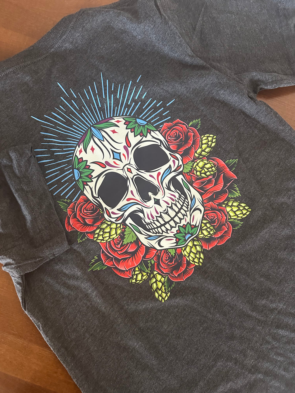 Brewery LBK Dark Gray T-Shirt with Skull, Hops & Roses