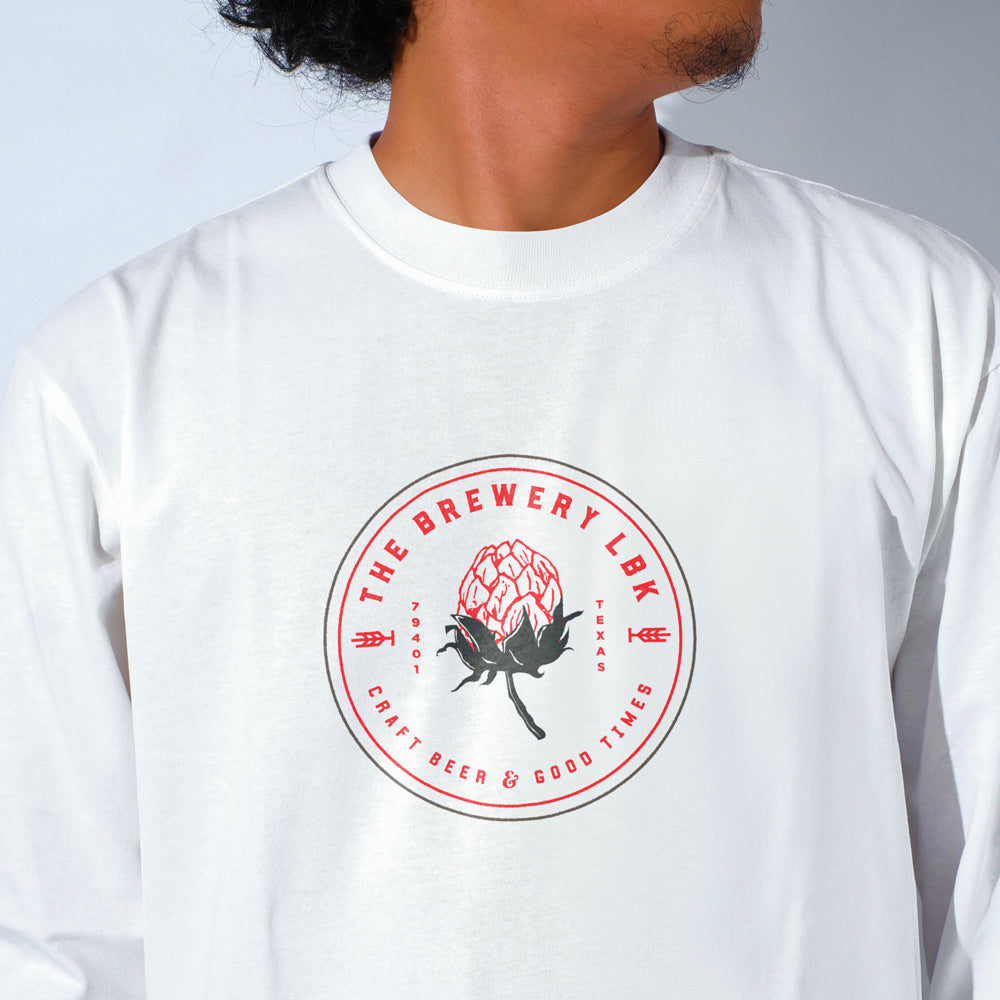 Brewery LBK White Long Sleeve T-Shirt with Red Vintage Logo