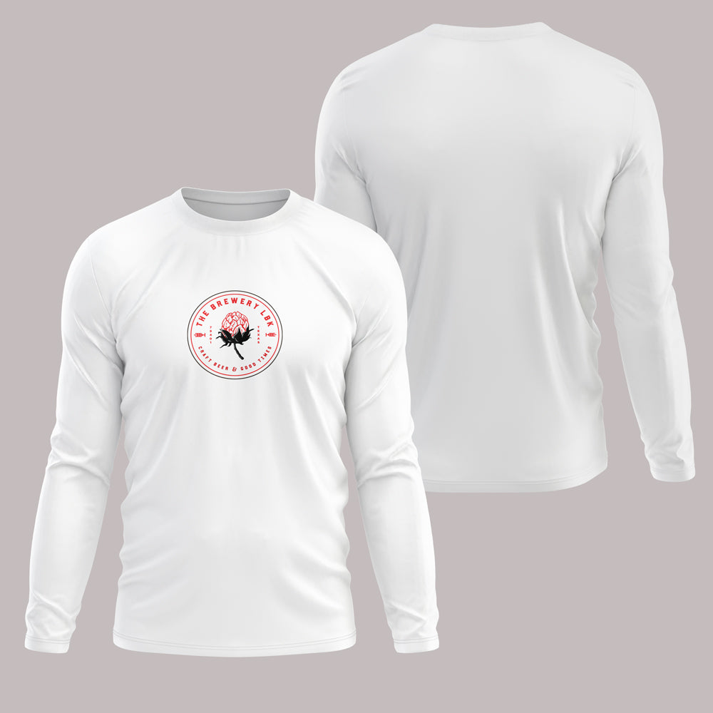 Brewery LBK White Long Sleeve T-Shirt with Red Vintage Logo