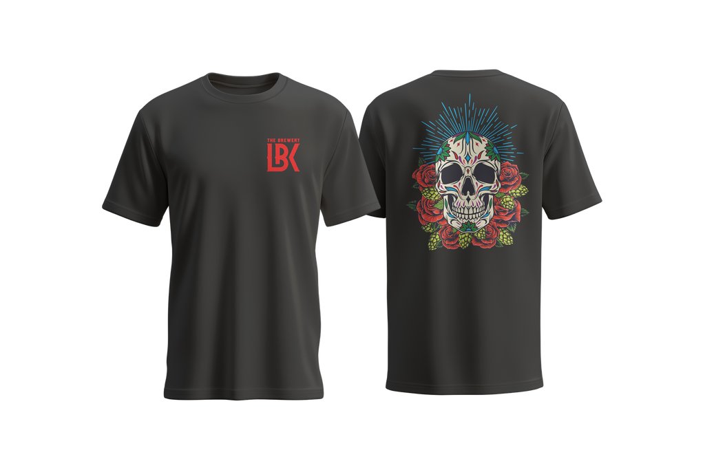 Brewery LBK Dark Gray T-Shirt with Skull, Hops & Roses