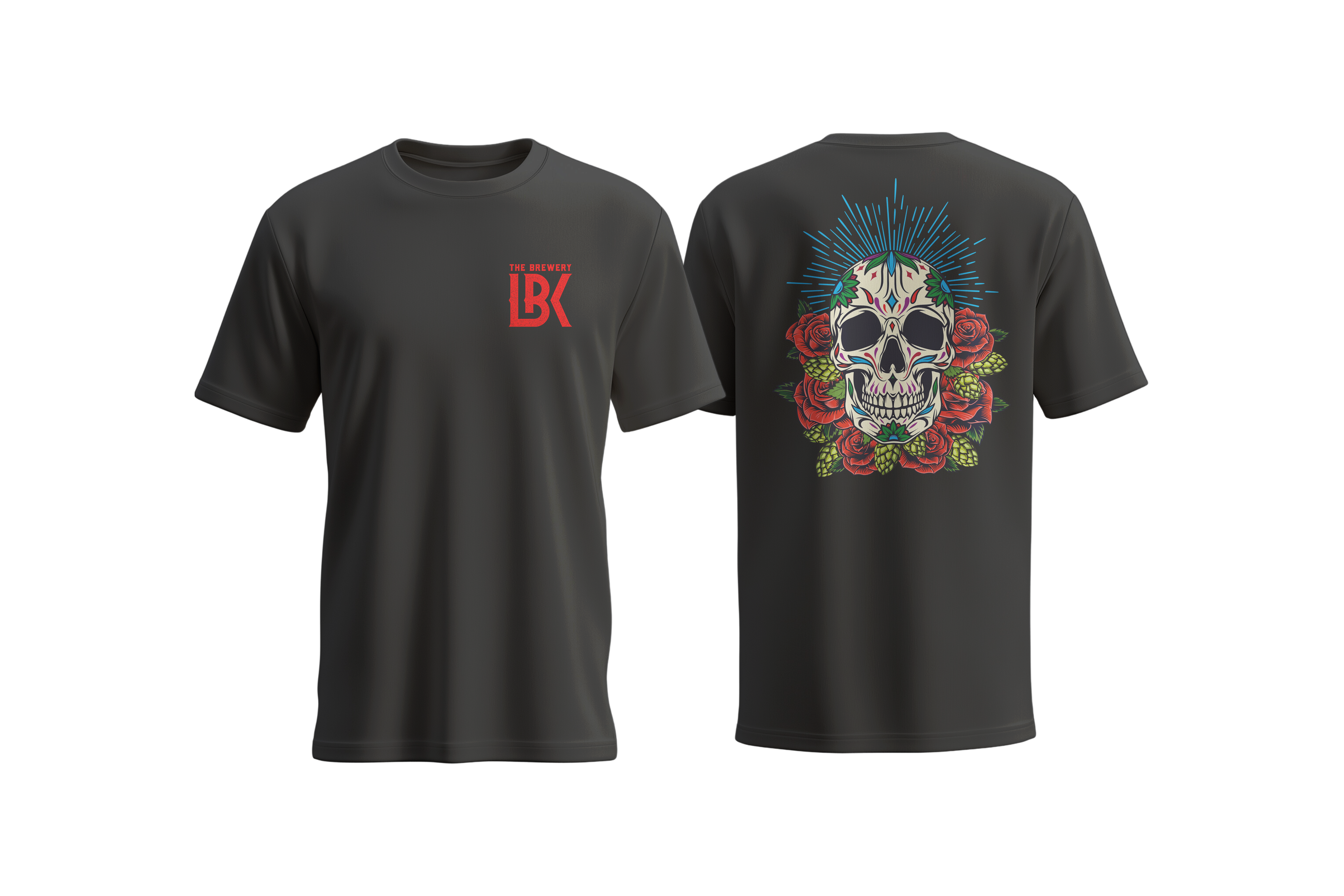 Brewery LBK Dark Gray T-Shirt with Skull, Hops & Roses