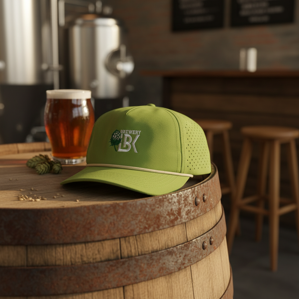 Brewery LBK Green Rope Hat in brewery setting
