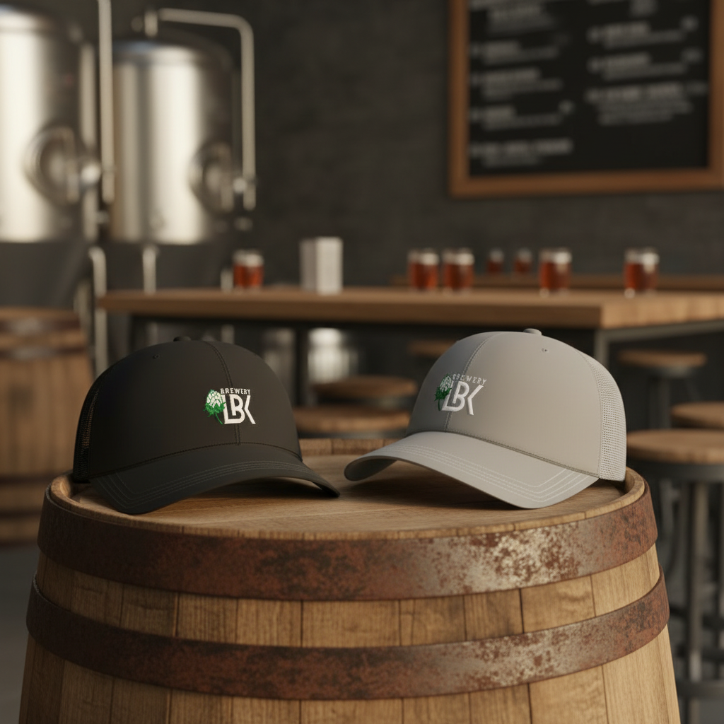 Brewery LBK Trucker Hats in brewery setting