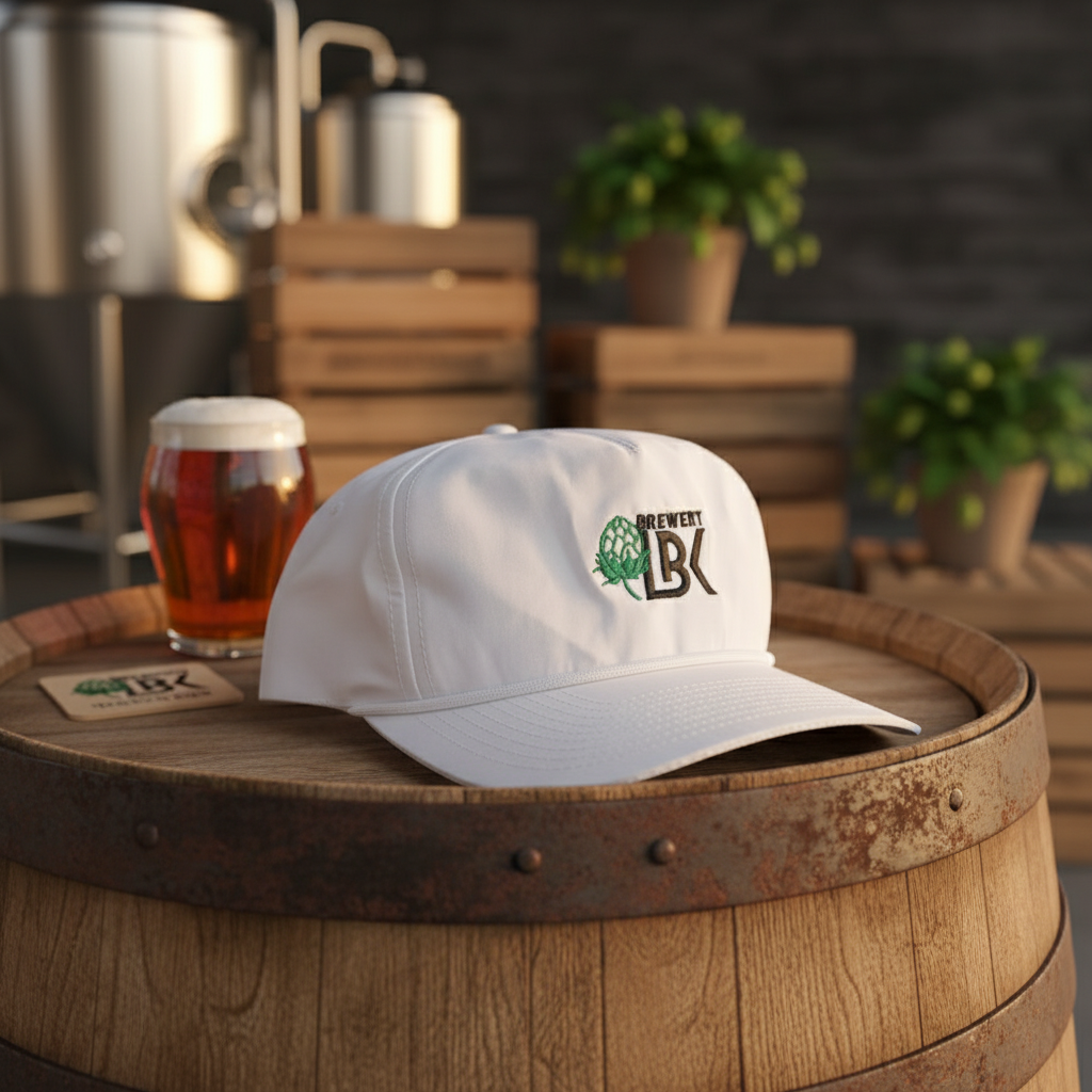 Brewery LBK White Rope Hat in brewery setting